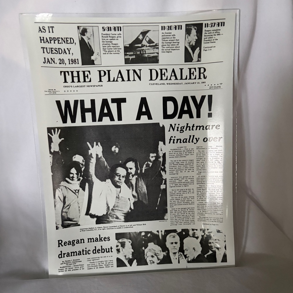 “WHAT A DAY” ~ Vintage Glass Dish ~ Reagan Inauguration/Hostage Release 1981